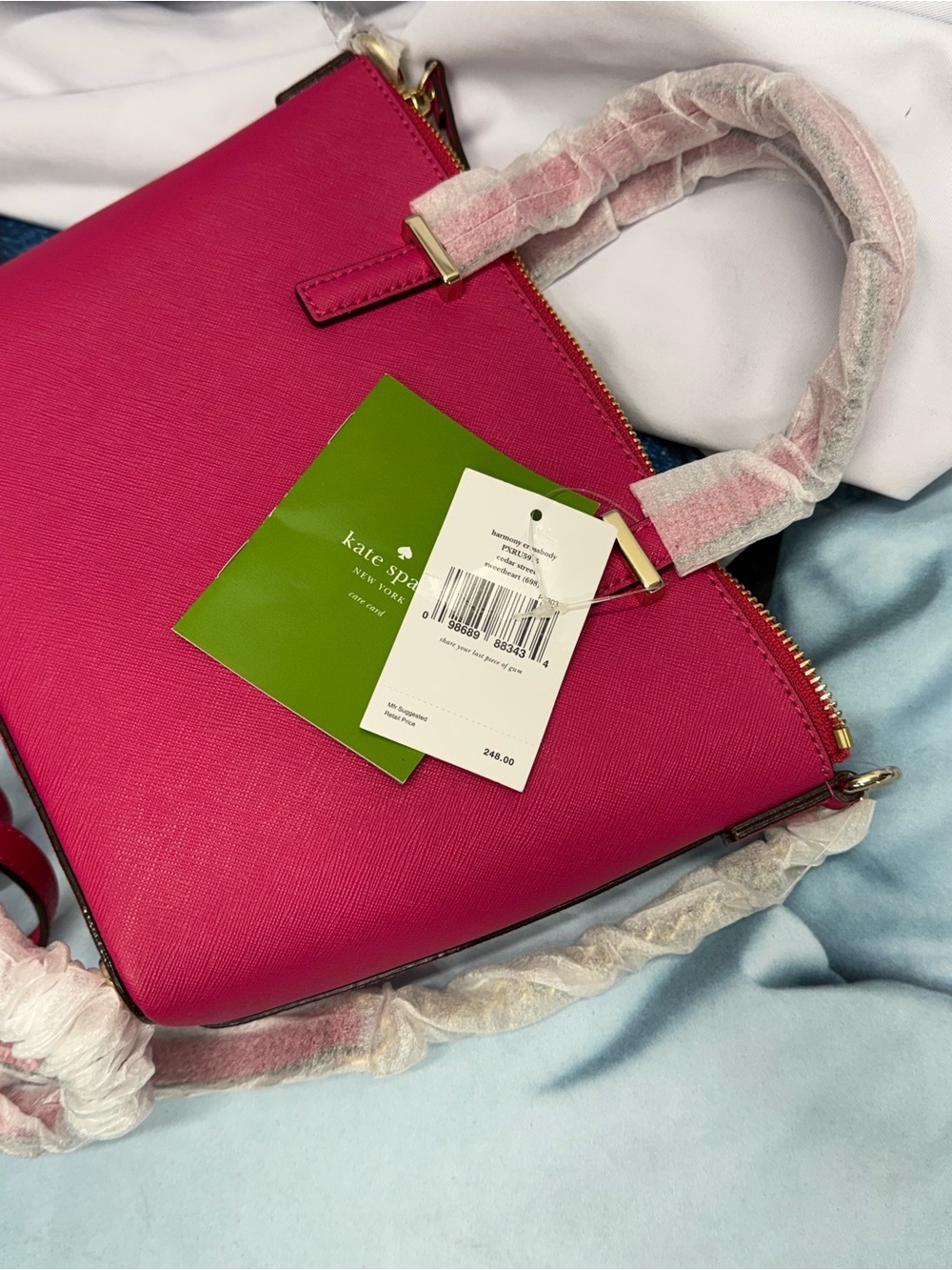 (new+tag) Kate Spade Hot Pink Saffiano Leather Crossbody Satchel Gold Hardware - Picture 6 of 11